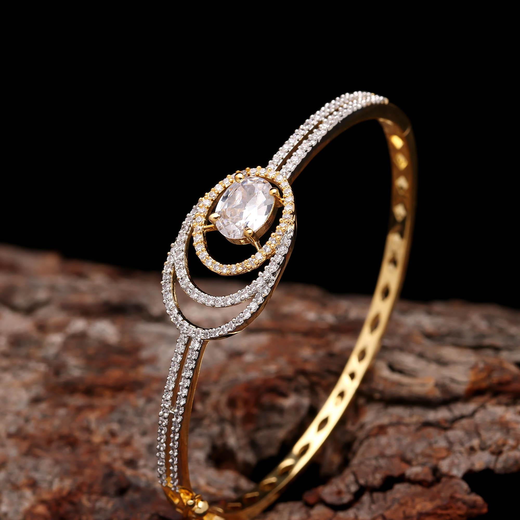 Gold & Diamond Bangle for Women | Designer CZ Stone Bracelet for Party & Bridal Wear